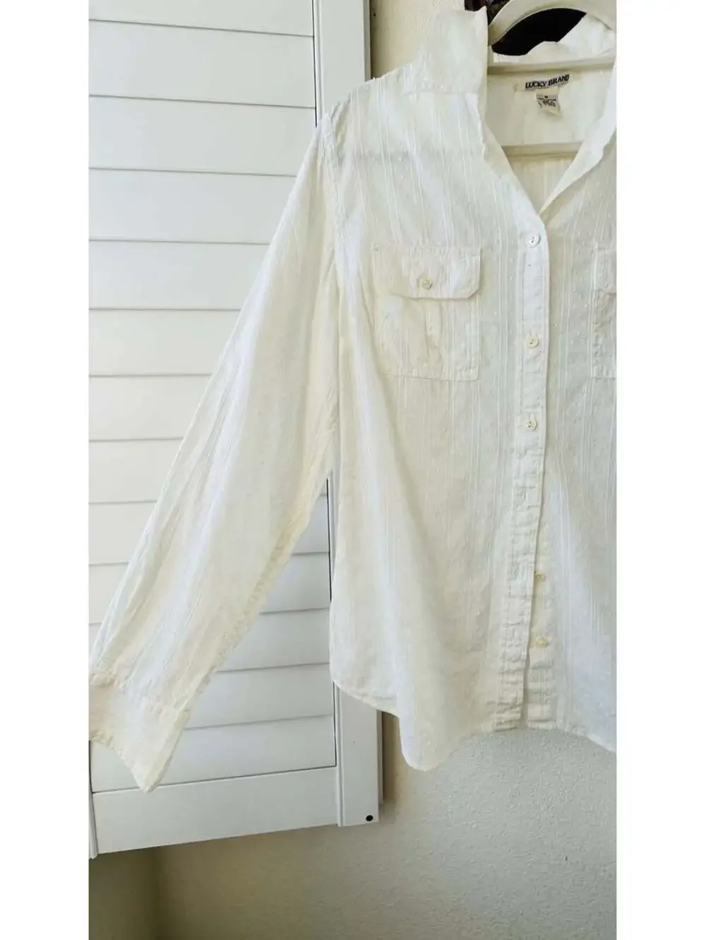 Lucky Brand White Swiss Dot Roll-Tab Sleeve Shirt - Size M